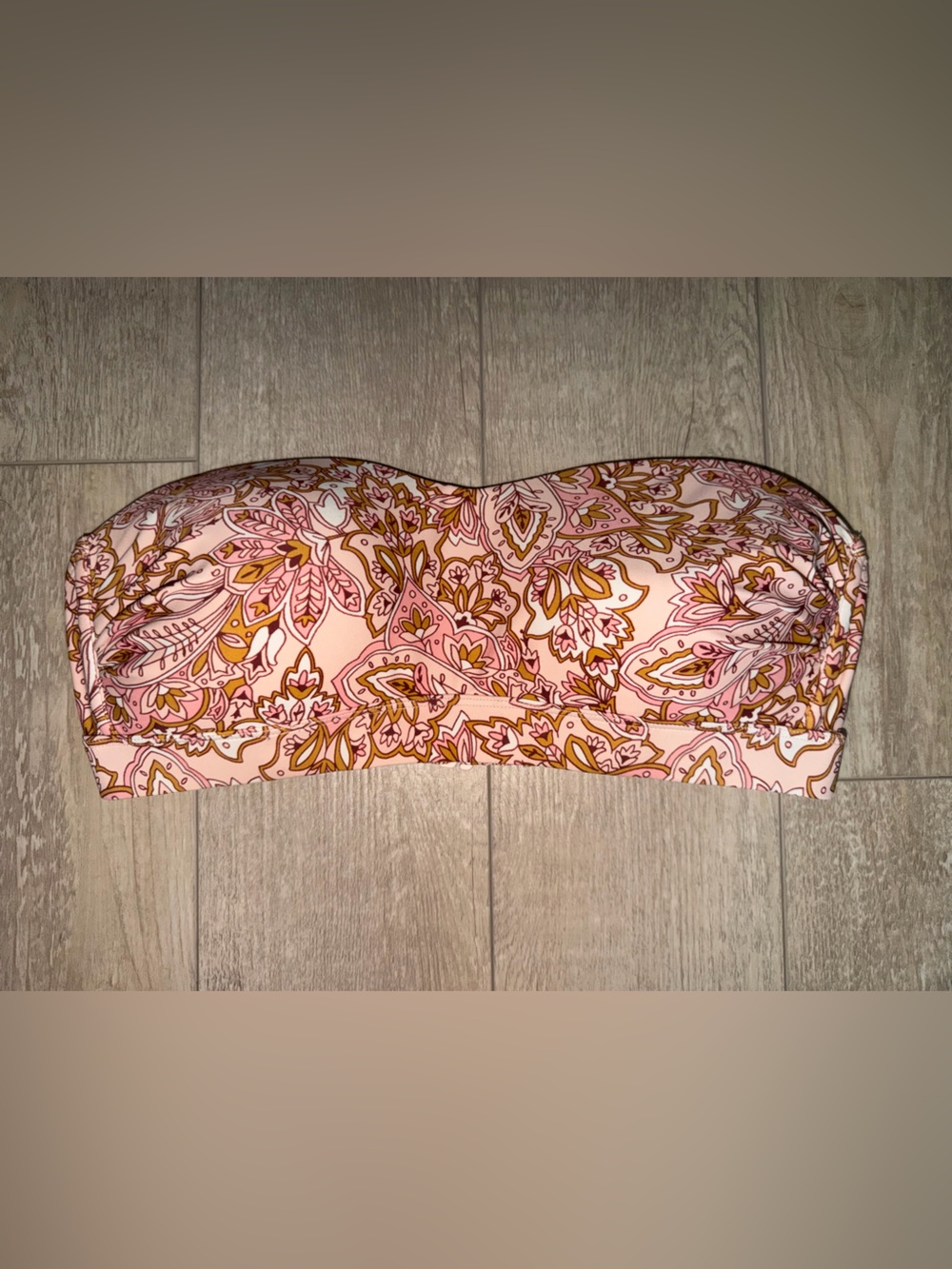 Kona Sol Paisley Strapless One-Piece Swim in Pink and Gold